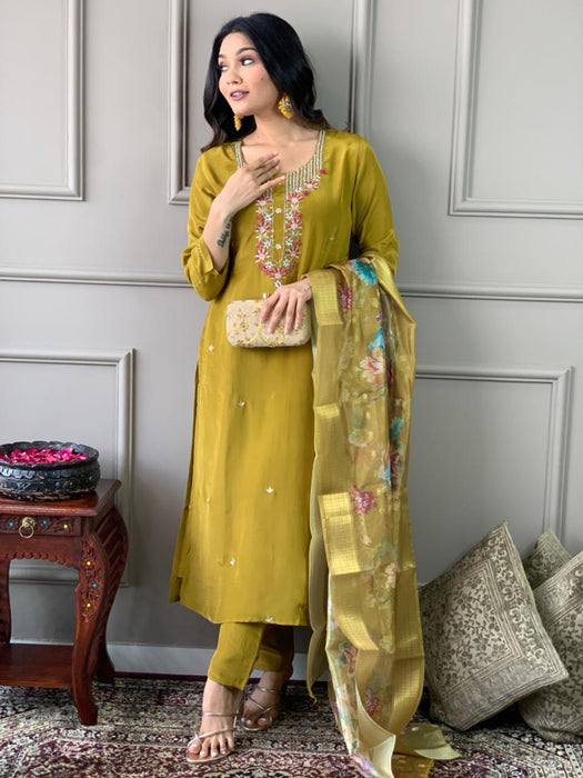 Brass Yellow Embroidery Kurta Set