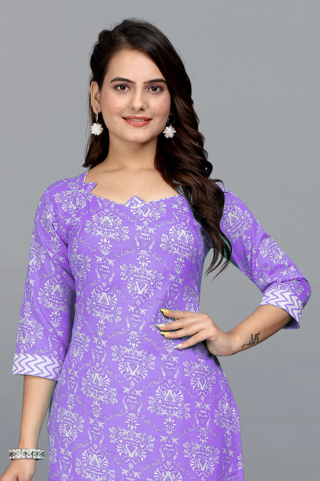 VANSHITA PRINTED KURTI AND PANT SET PURPLE