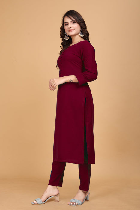 ROSHNI RAYON KURTI AND PANT SET MAROON