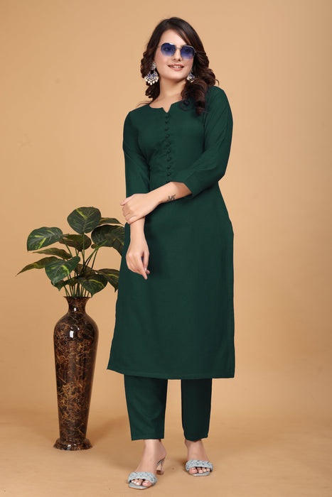 ROSHNI RAYON KURTI AND PANT SET GREEN