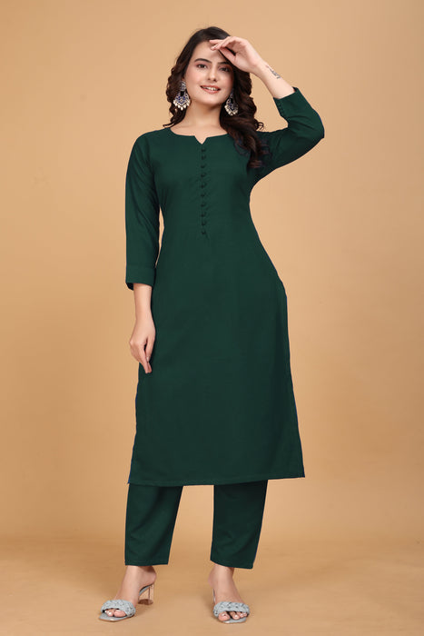 ROSHNI RAYON KURTI AND PANT SET GREEN