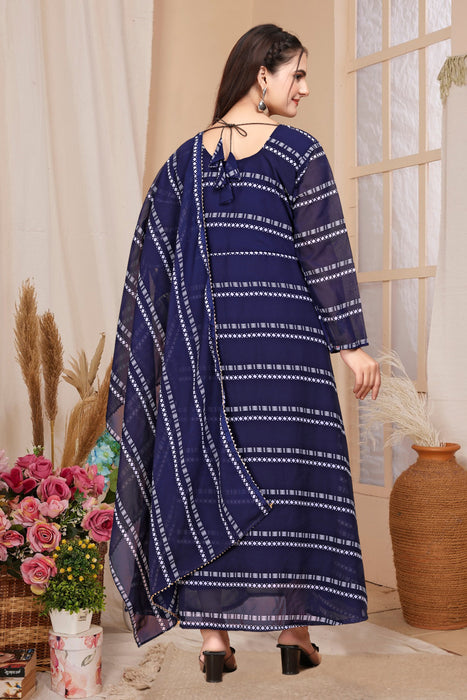 BLUE HORIZONTAL STRIPE MAXI GOWN