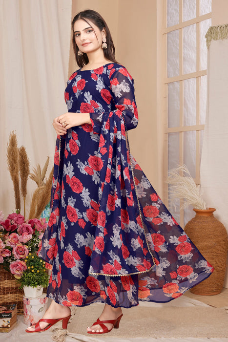 BLUE RED FLOWER MAXI GOWN