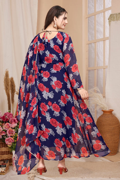 BLUE RED FLOWER MAXI GOWN