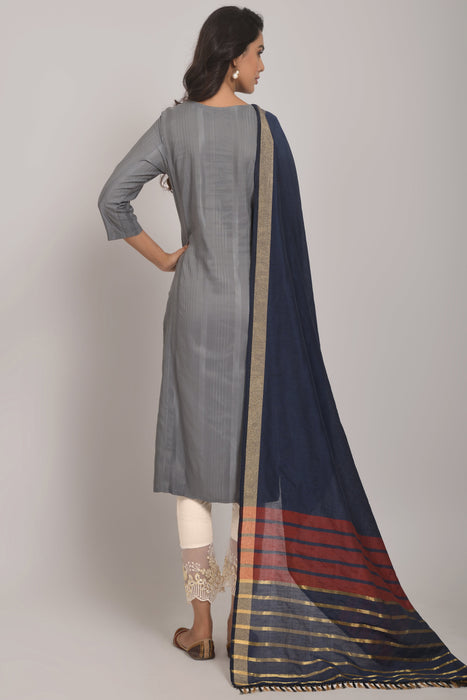 GREY ROUND NECK KURTI WITH LYCRA PANT