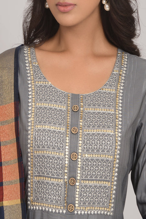 GREY ROUND NECK KURTI WITH LYCRA PANT