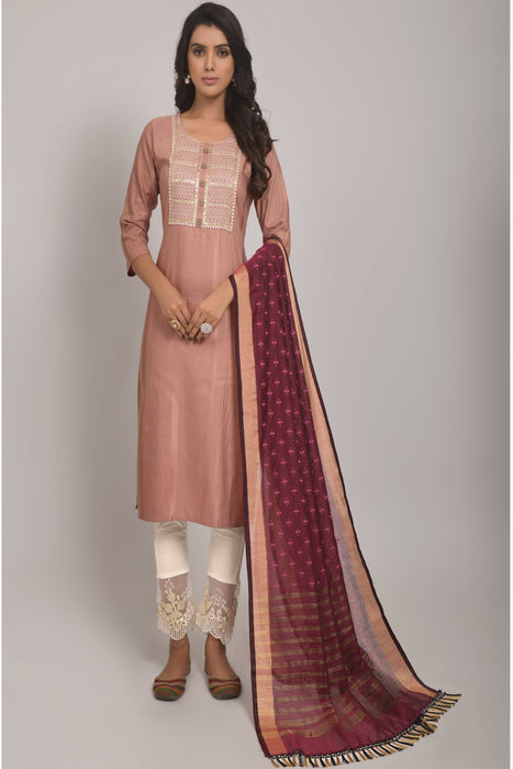 PEACH ROUND NECK KURTI WITH LYCRA PANT