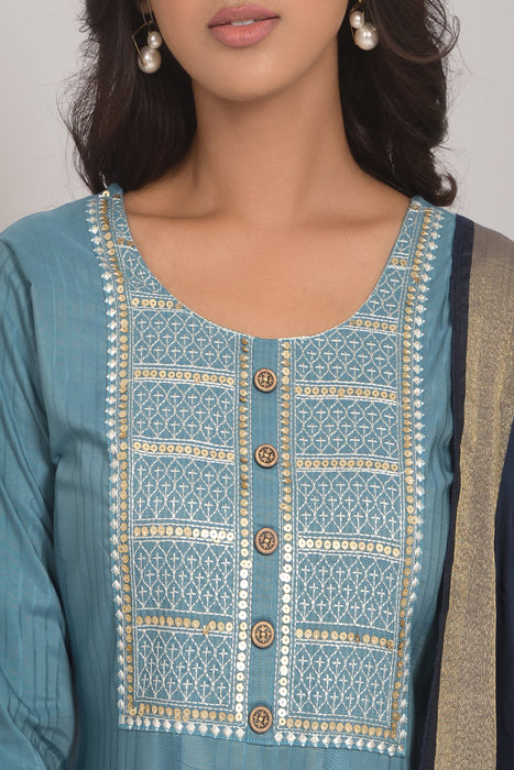 SKY ROUND NECK KURTI WITH LYCRA PANT