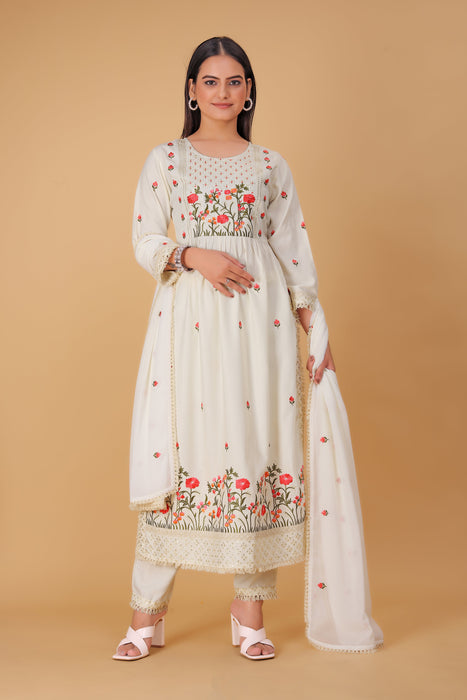 OFF WHITE EMBROIDERY KURTI WITH PANT