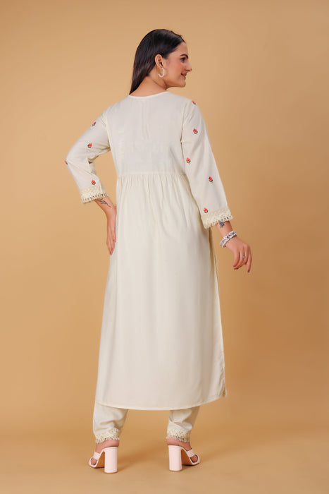 OFF WHITE EMBROIDERY KURTI WITH PANT