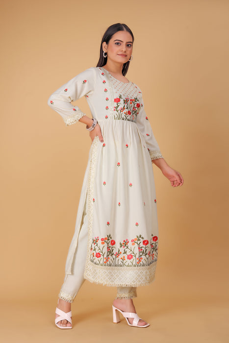 OFF WHITE EMBROIDERY KURTI WITH PANT