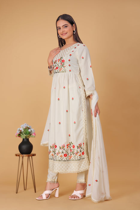 OFF WHITE EMBROIDERY KURTI WITH PANT