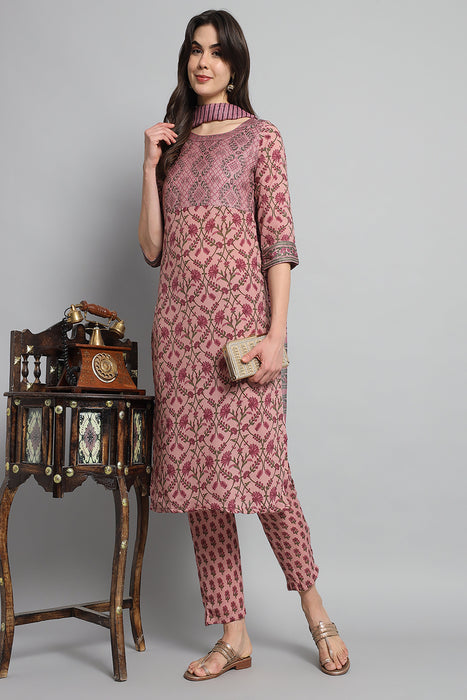 PINK PRINTED KURTI WITH PANT