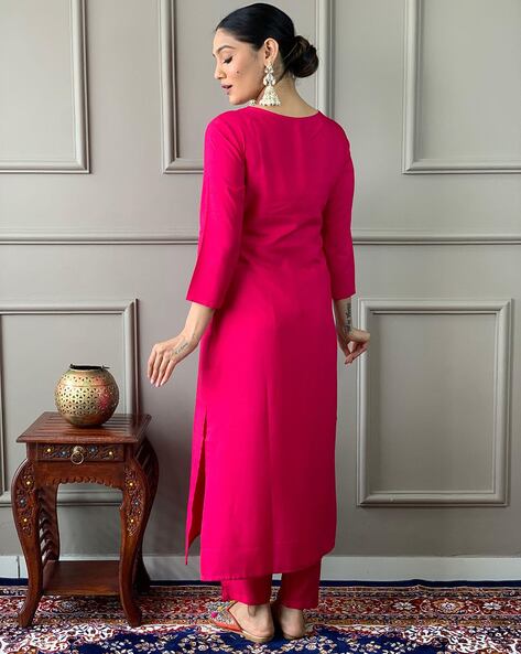 Magenta Red Embroidery Kurta Set