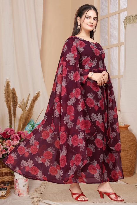 MAROON FLOWER MAXI GOWN