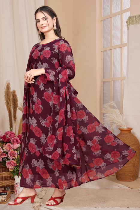 MAROON FLOWER MAXI GOWN