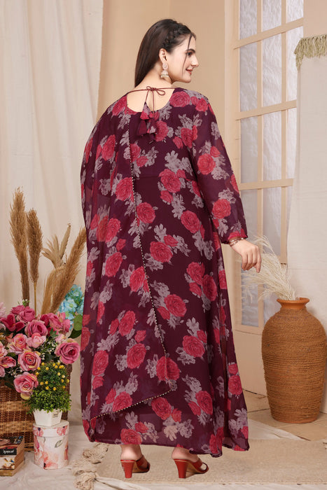 MAROON FLOWER MAXI GOWN