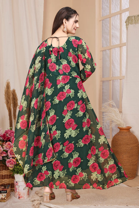 GREEN RED FLOWER MAXI GOWN