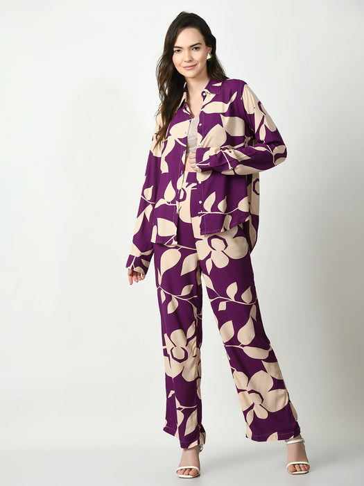 GRAPE PURPLE PRINTED CO-ORD SET