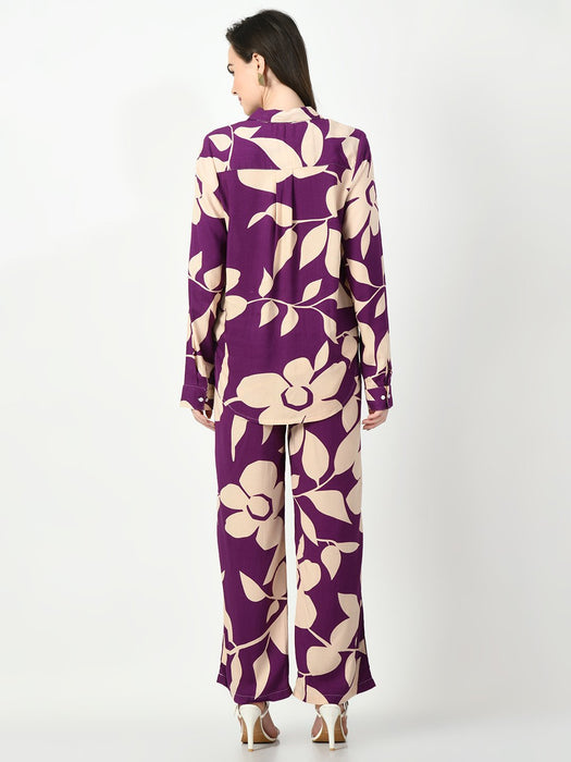 GRAPE PURPLE PRINTED CO-ORD SET