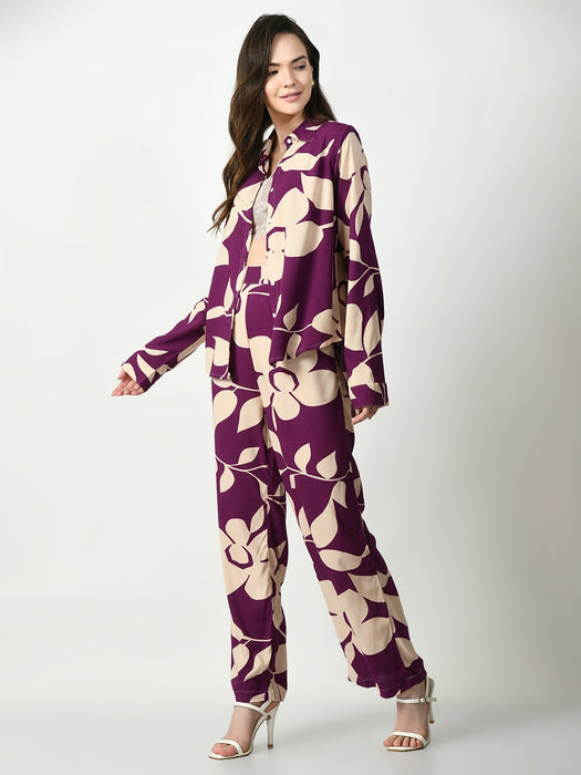 GRAPE PURPLE PRINTED CO-ORD SET