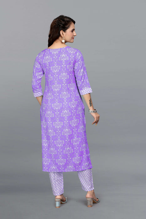 VANSHITA PRINTED KURTI AND PANT SET PURPLE