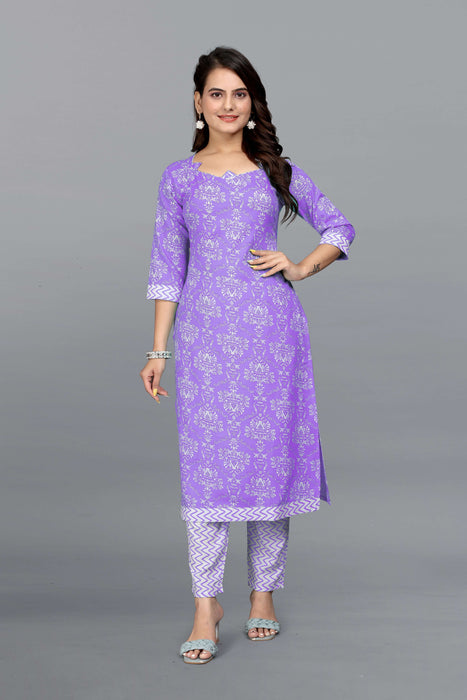 VANSHITA PRINTED KURTI AND PANT SET PURPLE