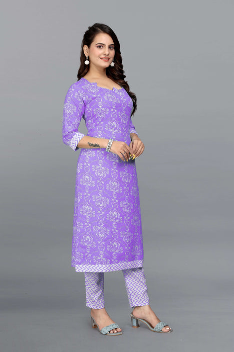 VANSHITA PRINTED KURTI AND PANT SET PURPLE