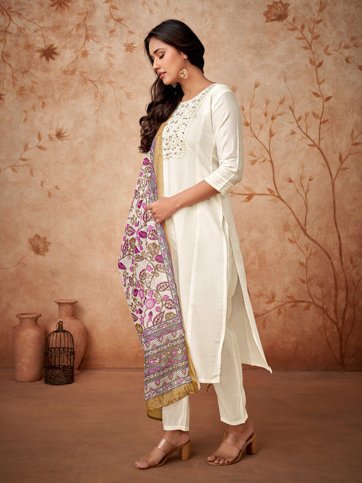 WHITE WITH DIGITAL PINT KURTA SET