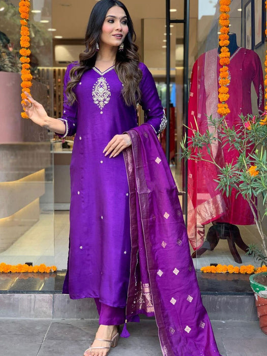 Purple jam Embroidery Kurta Set