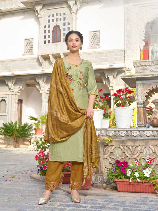 DEVYANI PISTA EMBROIDERY KURTA SET