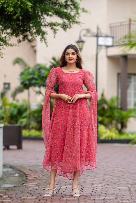 DARK PINK WITH FLOWER MAXI GOWN