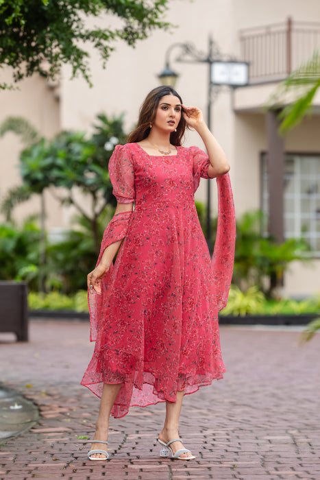 DARK PINK WITH FLOWER MAXI GOWN