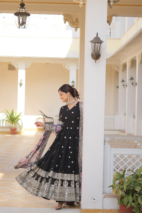 BLACK FAUX GEORGETTE WITH EMBROIDERY ZARI SEQUINS-WORK GOWN