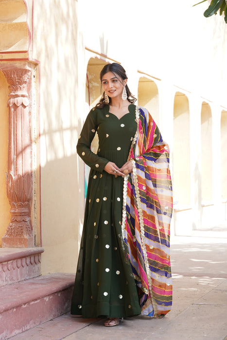 RANGOON GREEEN FAUX BLOOMING WITH EMBROIDERY ZARI SEQUINS-WORK GOWN