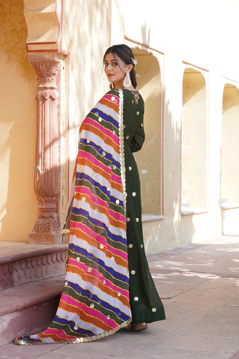 RANGOON GREEEN FAUX BLOOMING WITH EMBROIDERY ZARI SEQUINS-WORK GOWN