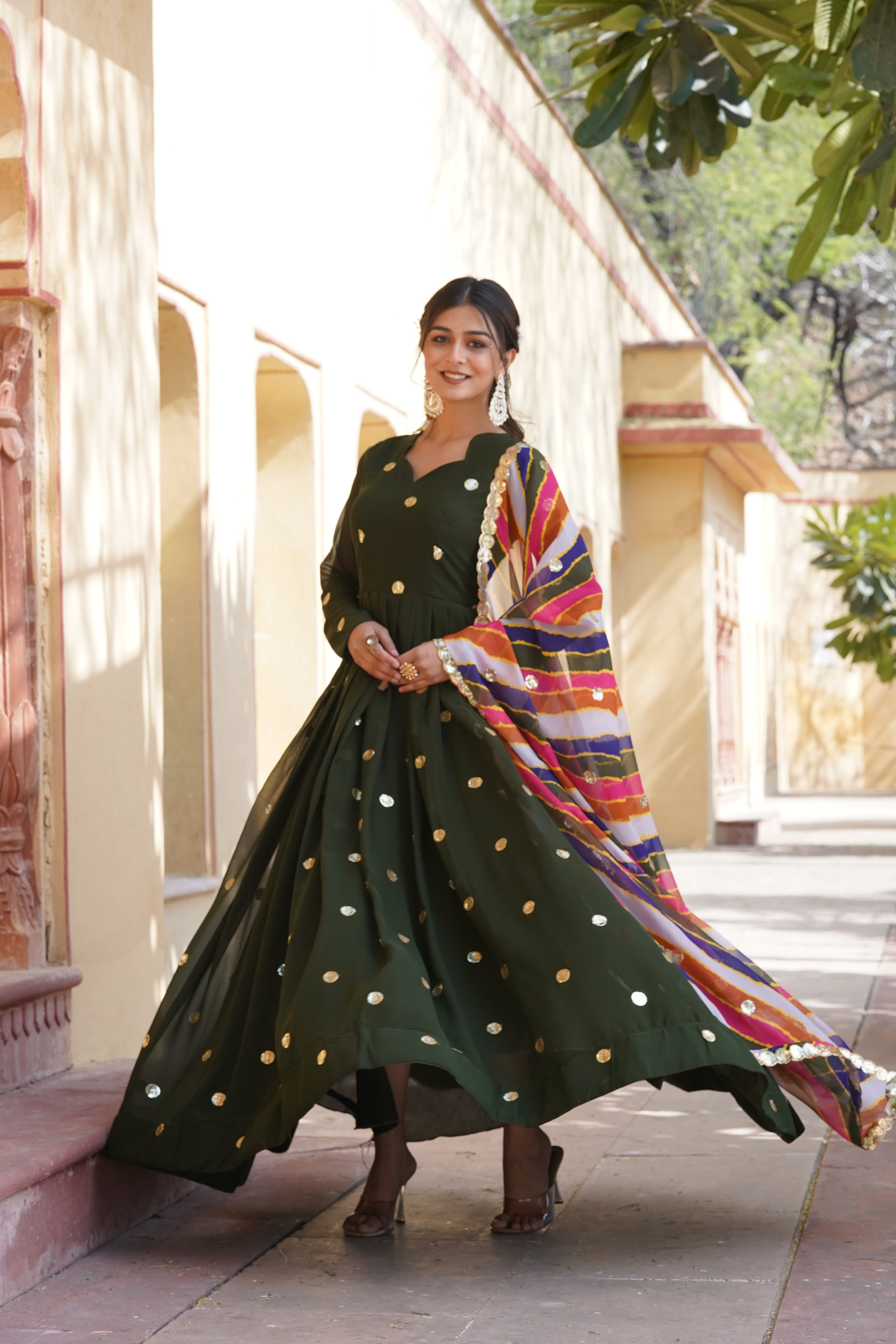 RANGOON GREEEN FAUX BLOOMING WITH EMBROIDERY ZARI SEQUINS-WORK GOWN