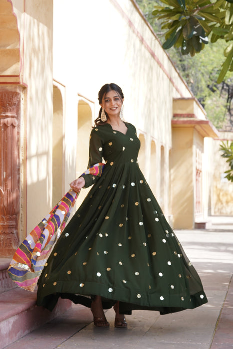 RANGOON GREEEN FAUX BLOOMING WITH EMBROIDERY ZARI SEQUINS-WORK GOWN