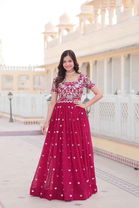 PINK FAUX BLOOMING WITH CODING SEQUINS EMBROIDERED WORK GOWN