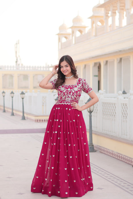 PINK FAUX BLOOMING WITH CODING SEQUINS EMBROIDERED WORK GOWN