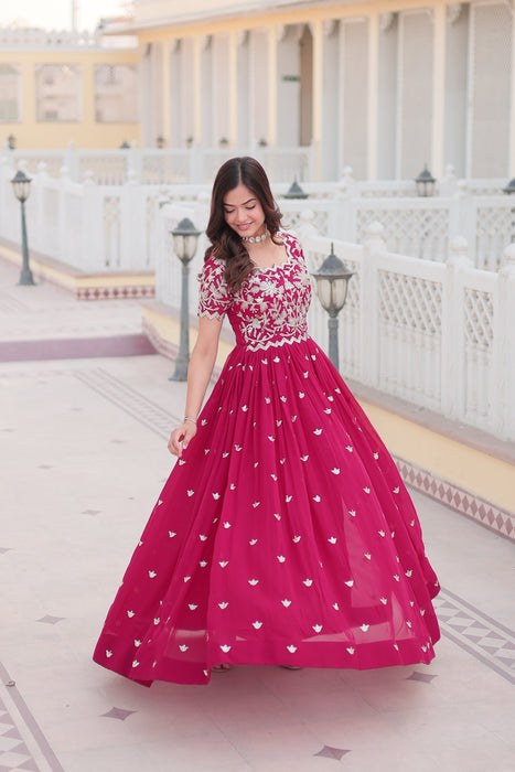 PINK FAUX BLOOMING WITH CODING SEQUINS EMBROIDERED WORK GOWN