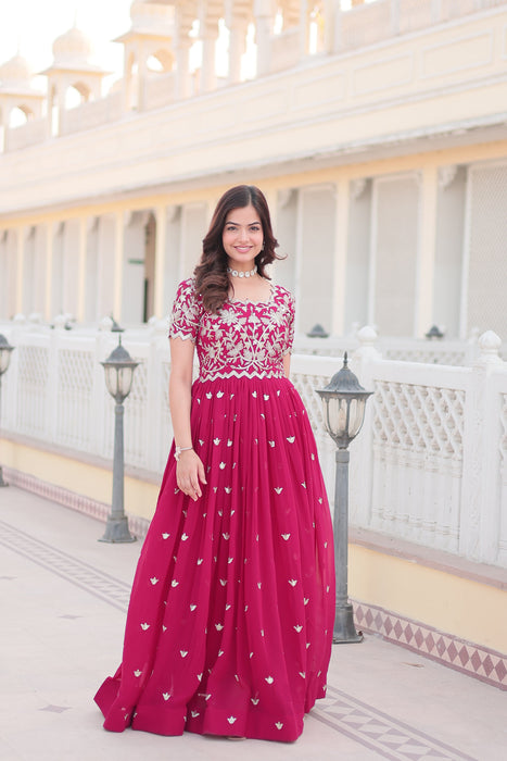 PINK FAUX BLOOMING WITH CODING SEQUINS EMBROIDERED WORK GOWN