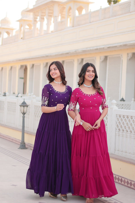 OXFORD BLUE FAUX BLOOMING WITH EMBROIDERY ZARI SEQUINS-WORK GOWN