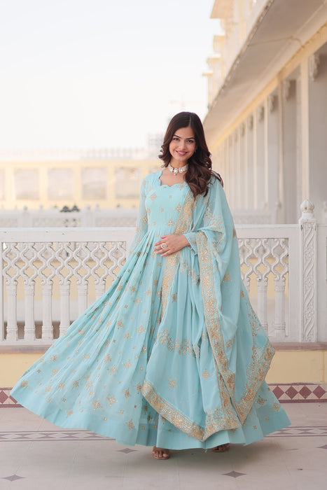 SKY FAUX GEORGETTE WITH ZARI & SEQUINS EMBROIDERY GOWN