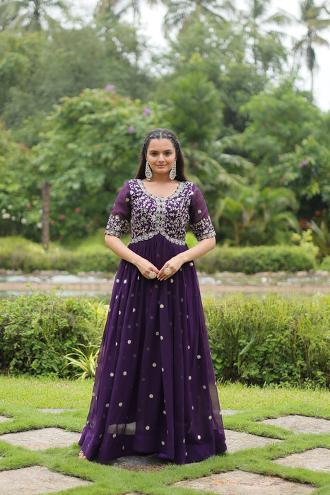 COBALT BLUE FAUX BLOOMING WITH EMBROIDERY ZARI SEQUINS-WORK GOWN