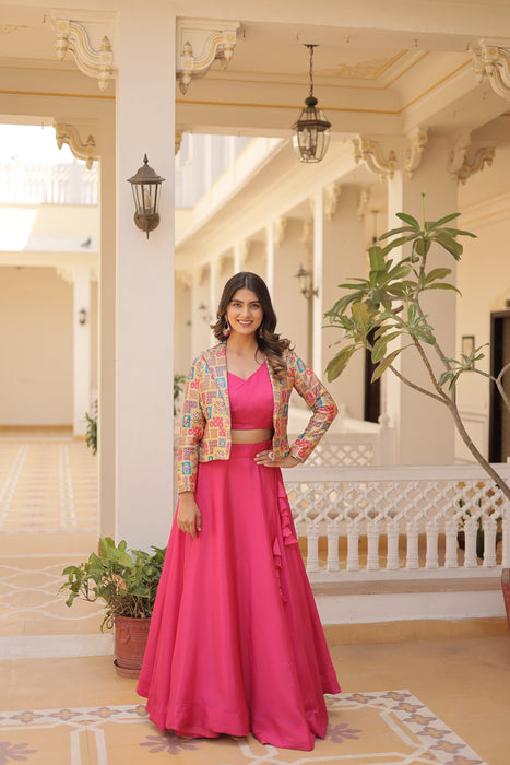 PINKISH RED PREMIUM LENGHA CHOLI WITH KOTI