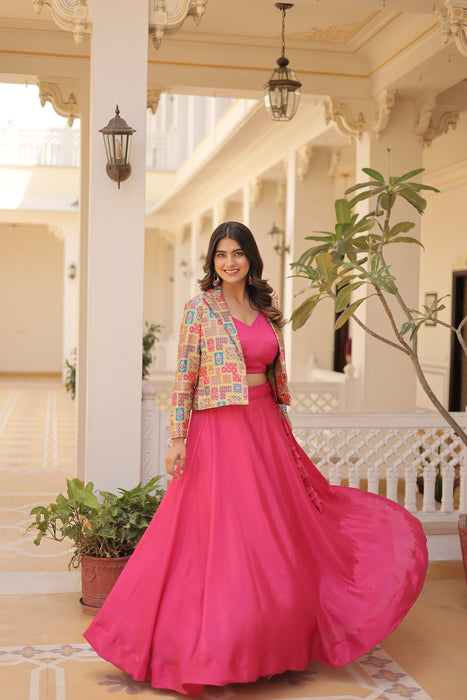 PINKISH RED PREMIUM LENGHA CHOLI WITH KOTI