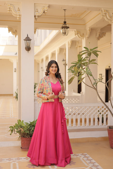 PINKISH RED PREMIUM LENGHA CHOLI WITH KOTI