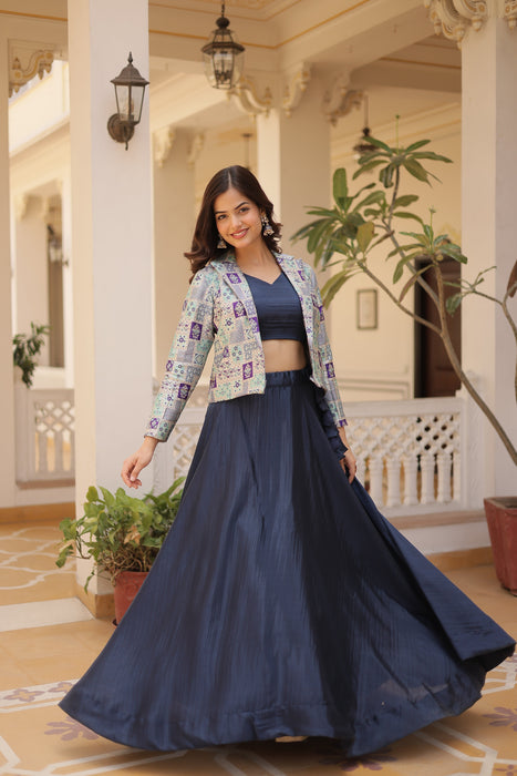 TEALISH BLUE PREMIUM LENGHA CHOLI WITH KOTI