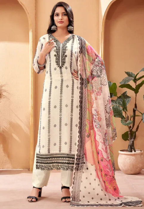 CREAM WITH BLACK DESIGNER PRINTED KURTA SET